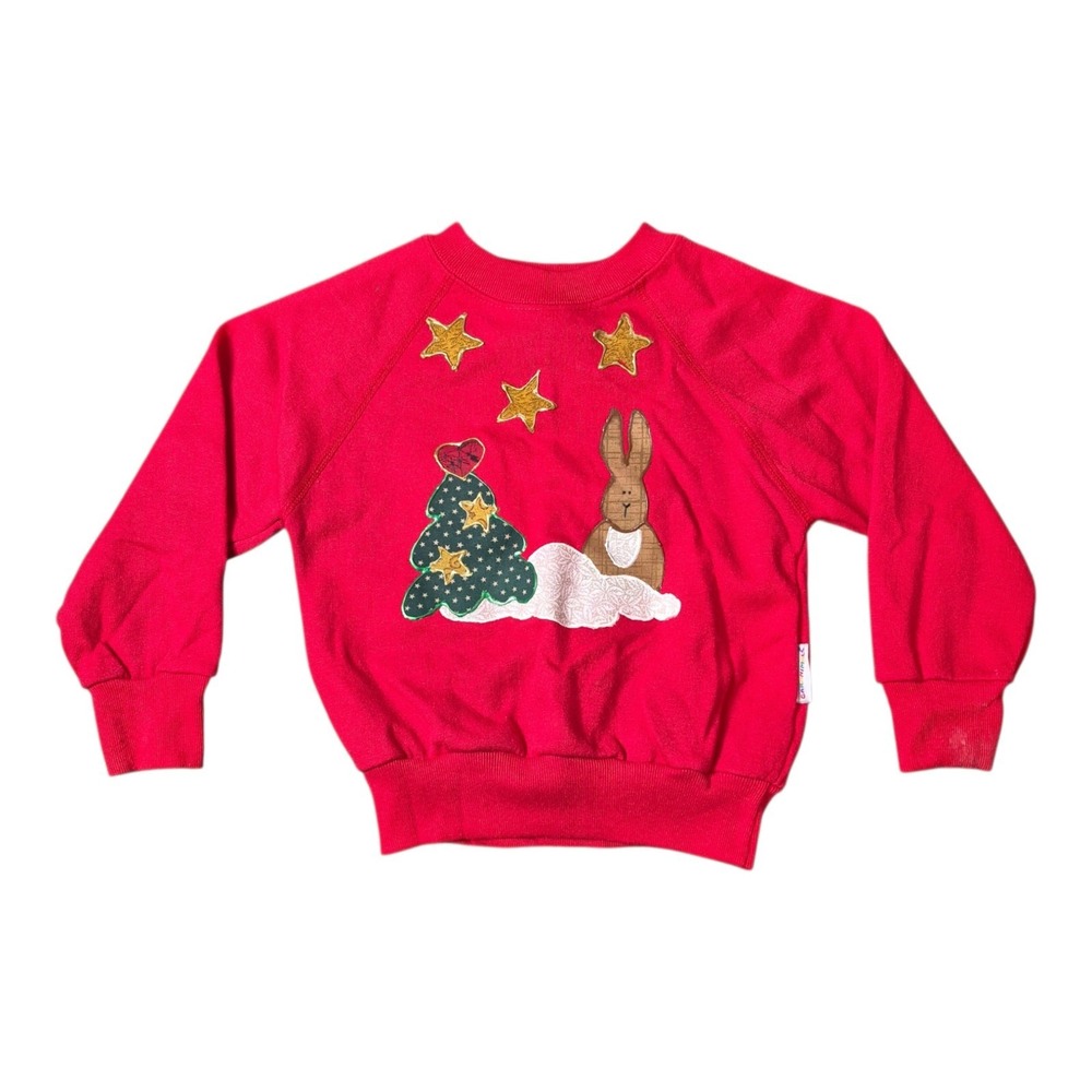 VTG Garanimals Girls 3T Christmas Sweatshirt Bunny Tree Applique Made in USA